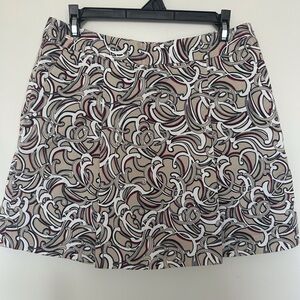 Printed A-Line Skirt in Beige with White and Burgundy Accents